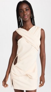 Hollow Out Asymmetrical Shoulder Strap Crossing Mini Dress