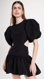 Casual O-neck Puff Sleeve Cut-out Mini Dress