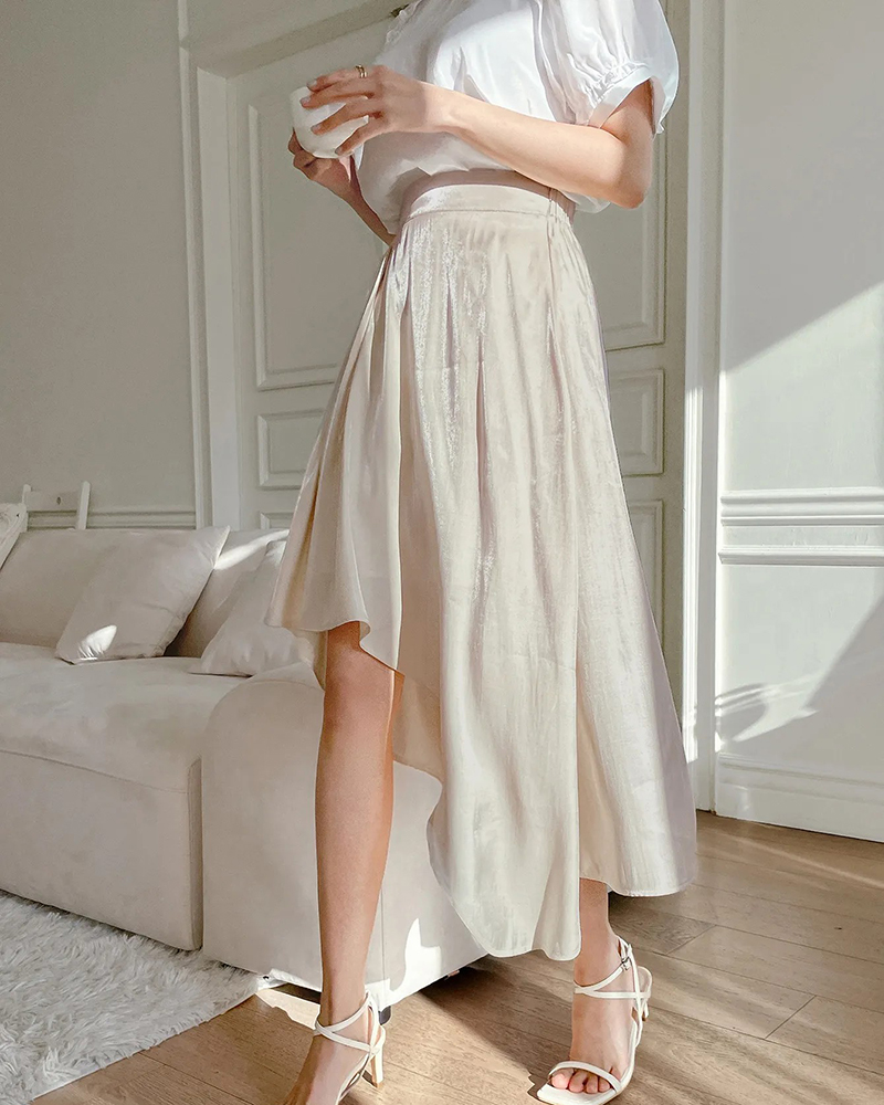 Custom casual high waist plicated asymmetryskirt