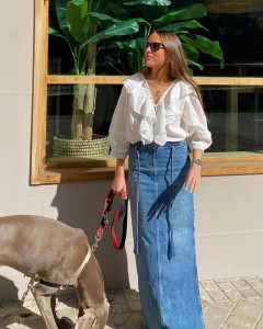 Lady custom side slit design fantastic long jean skirts