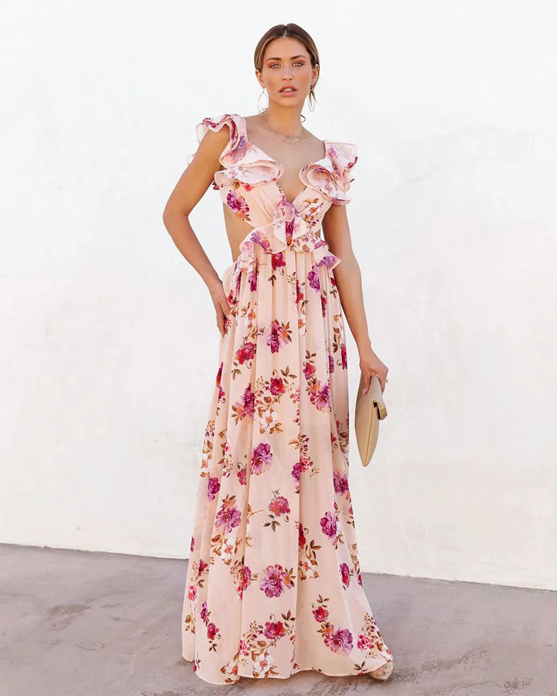 Lady custom roman elegant pink chiffon sleeveless dresses