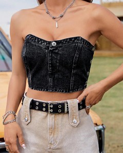 ODM sexy crop vest  tube denim strapless top