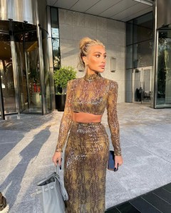Women custom sexy sequined snakeskin crop top skirt slim sets