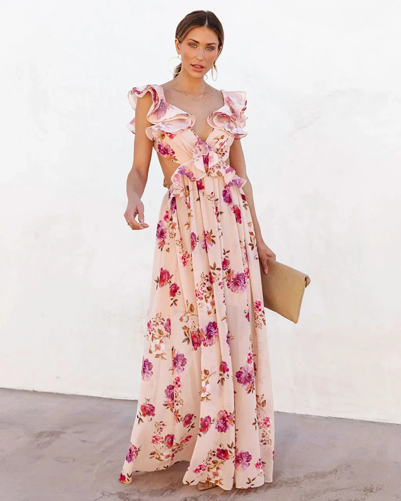 Lady custom roman elegant pink chiffon sleeveless dresses