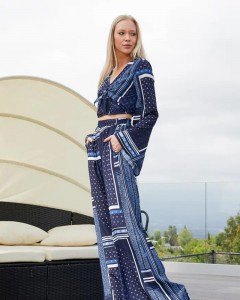 ODM Bohemia casual v neck long sleeve high waist suits