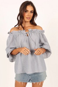 LEESA OFF SHOULDER TOP – BLUE STRIPE
