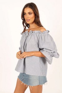 LEESA OFF SHOULDER TOP – BLUE STRIPE