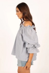 LEESA OFF SHOULDER TOP – BLUE STRIPE