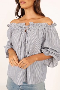 LEESA OFF SHOULDER TOP – BLUE STRIPE