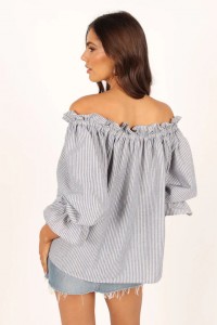 LEESA OFF SHOULDER TOP – BLUE STRIPE
