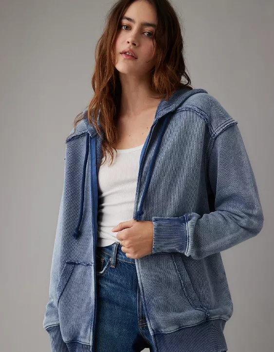 Oversized Washed Zip-Up Hoodie (4)