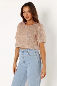 SEQUIN TOP – ROSE GOLD