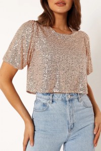 SEQUIN TOP – ROSE GOLD