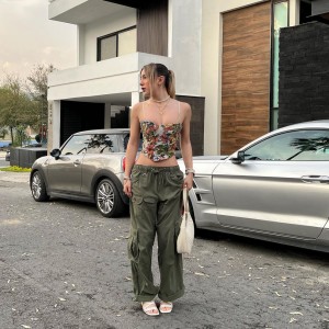 Lady custom floral spaghetti drape crop sexy top