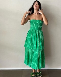 ODM off shoulder sexy elegant plaid pleated dress