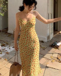 OEM floral bodycon spaghetti strap romantic midi dress