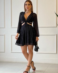 Custom bow tie back pleated sexy mini dress