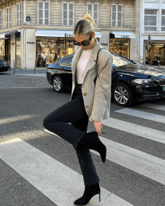 Factory made gray wide shoulder simple commuter suit jacket