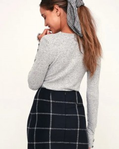 ODM plaid stripe pencil wrap elegant slit mini skirt