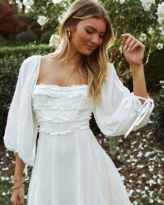 Women custom wedding elegant casual ruffle trim mini dress