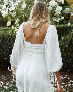 Women custom wedding elegant casual ruffle trim mini dress