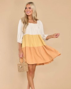 ODM square collar elegant color blocking mini dress